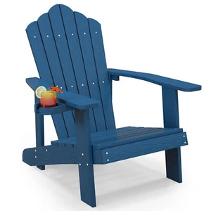Patio HIPS Weather Resistant Slatted Chair Adirondack Chair w/Cup Holder Navy - Picture 1 of 8