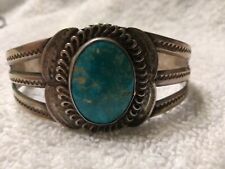 Blue Turquoise Cuff Bracelet 1920's Navajo Ingot Silver and