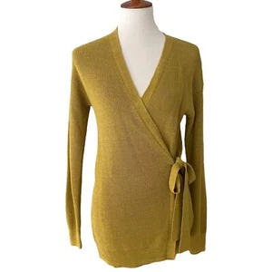 Halogen Yellow Ochre Cross Over V-Neck Tie Waist Cardigan Sweater Size XXS - Picture 1 of 9