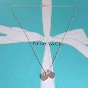 Authentische Tiffany & Co Mini Doppel Herz Anhänger Halskette an einer 16" Kette UVP 275 £ - Bild 1 von 8