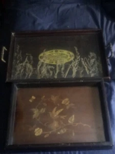 2 Vintage Wooden Serving Trays Brass Handles On One - Picture 1 of 8