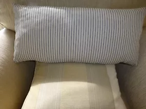FRENCH TICKING FABRIC BLUE / CREAM CUSHION COVERS 20" X 12". ZIP PLAIN BACK - Picture 1 of 1