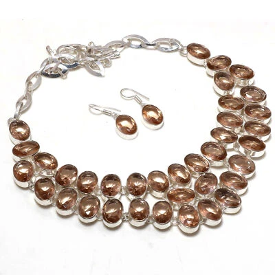 Faceted Morganite Gemstone Handmade 925 Sterling Silver Necklace+ Earring y125 - Image 1 of 4