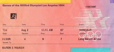 Boleto de voleibol Juegos de la XXIII Olimpiada Los Ángeles 1984 7/08/1984 Foto 1 de 2