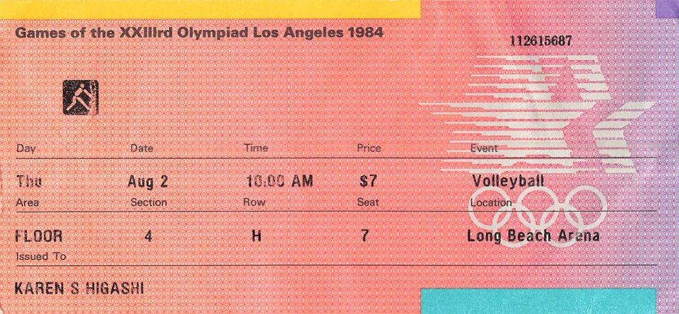 第二十三届奥林匹克运动会洛杉矶 1984 年门票存根 1984 年 8 月 7 日 排球 — 第 1/2 张图片