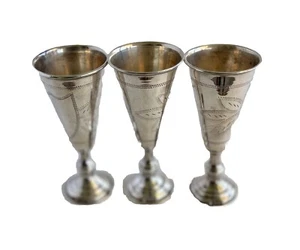 Sterling Silver Edwardian Trio Judaica Kiddush Cups Wine Goblet 1905 Vintage - Picture 1 of 6