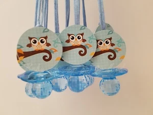 12 Collares chupete corte diamante búho favores baby shower azul es un juego de niño - Imagen 1 de 7
