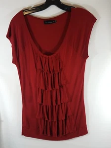 The Limited Women Red Shirt Stretch Ruffle Short Sleeves Top Size Medium M - Picture 1 of 5