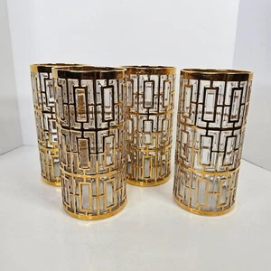 Shoji Gold Imperial Glass 22K Trellis Highball Glasses 5.75" Tall Lot of 4 Bar - Picture 1 of 14