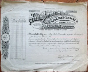 Buenos Aires, Argentina 1910 Certificato Stock, South Barracas Gas Coke Mining - Foto 1 di 1