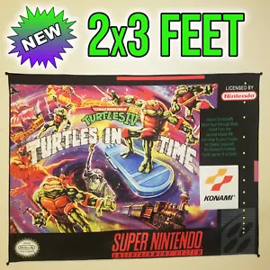 TMNT 4 Turtles in Time 2x3 foot tapestry / Super Nintendo banner wall flag - Picture 1 of 9