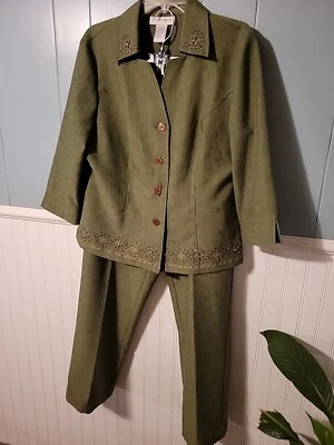 Conjunto de 2 pantalones de vestir para mujer Sag Harbor talla 12 ~ traje pantalón verde/marrón Foto 1 de 4