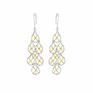 14k Yellow Gold And Sterling Silver Balinese Dangling Earrings X Shape Design - Picture 1 of 6