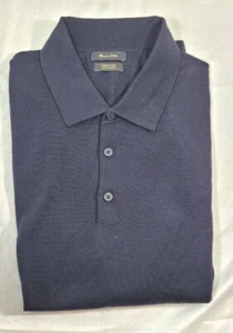 Massimo Dutti Men's 100% Merino Wool LS Sweater w/ Polo Collar - Navy - Large - Picture 1 of 5