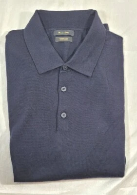 Suéter Massimo Dutti Para Hombre 100% Lana Merino LS con Cuello Polo - Azul Marino - Grande Foto 1 de 4