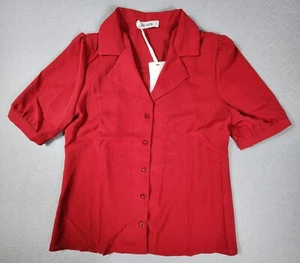 Button Down Shirt Short Sleeve Blouse  V Neck Top Womens Size Small Red - Picture 1 of 8