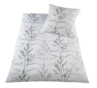 2-Tlg Bettwäsche Baumwolle Seersucker Sterne Weiß Grau 155x220  NEU bügelfrei - Bild 1 von 3