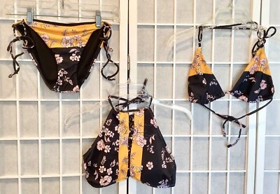 Maiô biquíni feminino GB 3 peças gola alta, parte superior triangular, parte inferior do biquíni tamanho M - Imagem 1 de 4