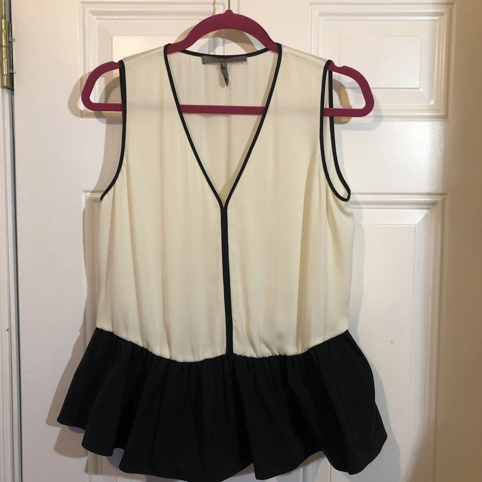 Halston Heritage пеплум блузка размер 6 без рукавов кремовый и черный EUC - Изображение 1 из 4