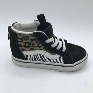 Vans Toddler Baby Sk8-Hi Slip On Sneaker Shoe Black Animal Print Little Kids 7.5