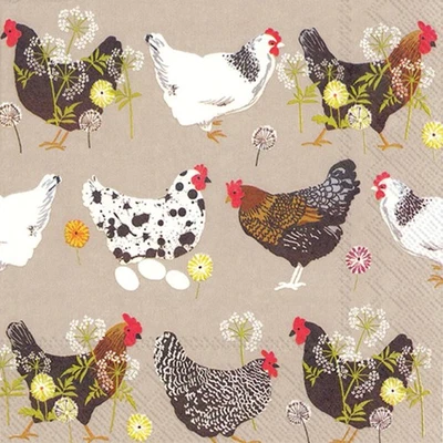 Servilleta de cóctel artesanal decoupage 5" x 5" pollos, granja, gallinas salpicaduras Foto 1 de 4