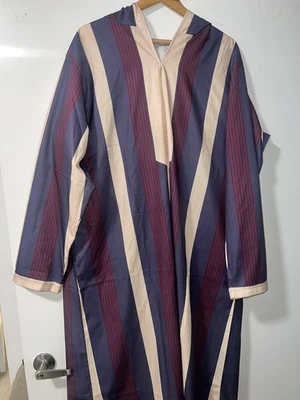 Bata de caftán árabe marroquí tradicional a rayas con capucha informal musulmana para hombre talla XL Foto 1 de 4
