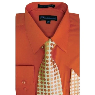 Camisa de vestir naranja manga larga con corbata Milano Moda para hombre talla 17/17,5-34/35 Foto 1 de 4