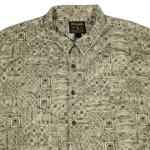 VTG Hawaiian Shirt by Woolrich Cotton Khaki Gemometric Leaves Men’s XXXL - Picture 1 of 7