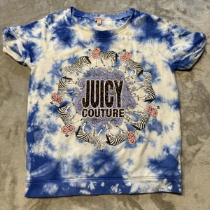 Juicy Couture Girls T-Shirt Blue Tie Dye Zebras Roses Graphic Top Size M 10/12 - Picture 1 of 6