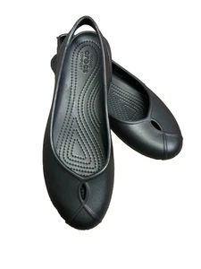 Crocs Olivia II Women 9 Black Slingback Peep Toe Detail Slip on Ballet Flats - Picture 1 of 8