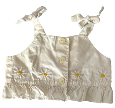 DE COLECCIÓN AÑOS 90 BABY GAP TOP NIÑAS S 3-6 MESES BLANCO AMARILLO MARGARITA FLOR SIN MANGAS Foto 1 de 4