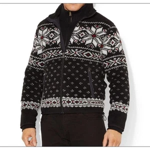 Polo Ralph Lauren Men's Fleece Jacket Nordic Snowflake Zip Blue Red White XL - Picture 1 of 10