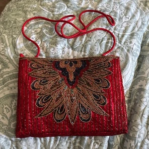 Vintage Regale Red Beaded Purse Shoulder 9” x 6 1/2” - Picture 1 of 4
