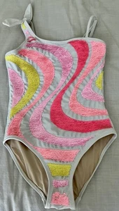 Shade Critters Big Kid's Girl's One Piece Sequined Swimsuit Pink Orange Sz8  - Picture 1 of 3