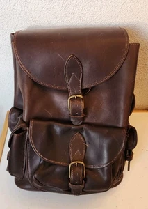 Vtg 1960s Dark Brown Leather Rucksack Backpack Distressed Travel Bag - Picture 1 of 16