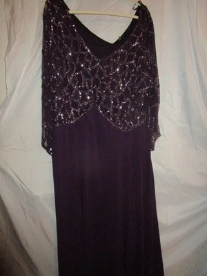 Vestido J Kara Talla Grande Manga 3/4 Geo Cuentas Ciruela Plateado Talla 24W Nuevo con Etiquetas Foto 1 de 4