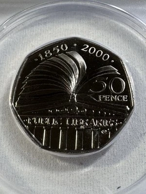 2000 Great Britain 50 Pence Graded MS 67 by ANACS Public Libraries - Image 1 of 4