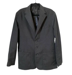 Eddie Bauer Mens Dark Gray Canvas Blazer Size M Medium Herringbone Sports Coat - Picture 1 of 10