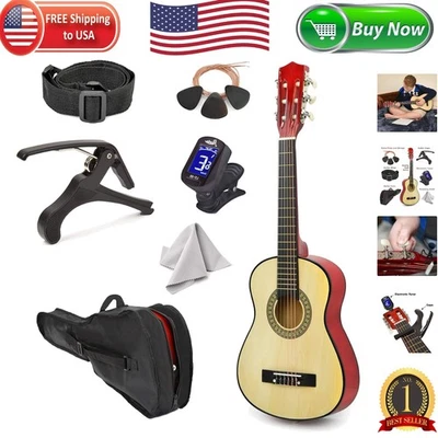 NEW! 30" Left-Handed Natural Wood Guitar Set with Case & Accessories for Kids - Image 1 of 4