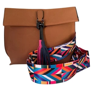 Threaded Pear Boho Vegan Leather Crossbody Bag Tassel Accent - Picture 1 of 9