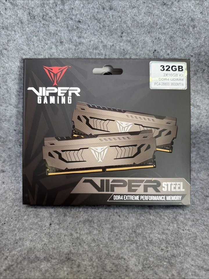 Patriot Viper Steel 32GB (2x16G) DDR4-3600 PC4-28800 C18 UDIMM XMP 2.0 PC Memory - Image 1 of 3