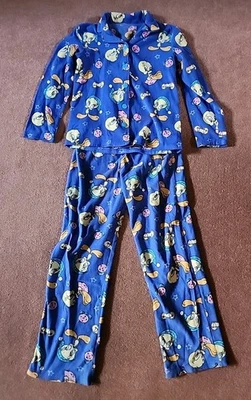 Vintage Looney Tunes Tweety Bird Pajama Top Bottoms Size S (4-6) Fleece - Image 1 of 3
