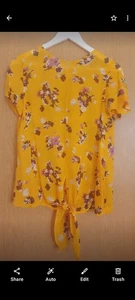 Next Yellow And Purple Floral Short Sleeve Tie Front Top Blouse Size 8 Petite - Picture 1 of 5