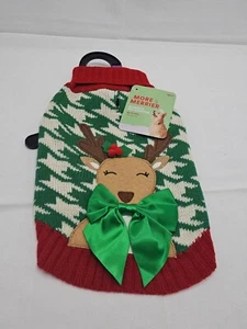 More & Merrier Christmas Reindeer Pet Sweater Size XS (11-13 In) - Picture 1 of 10