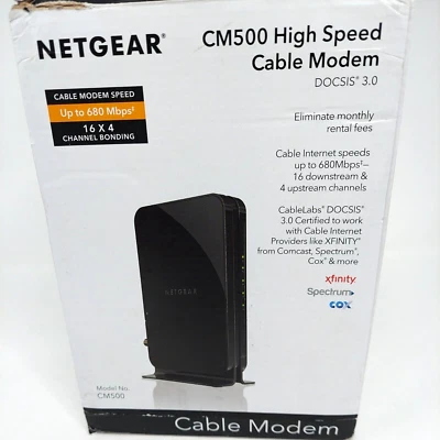 NETGEAR CM500-1AZNAS 16x4 DOCSIS 3.0 Cable Modem Max Download Speeds 686mbps - Image 1 of 4
