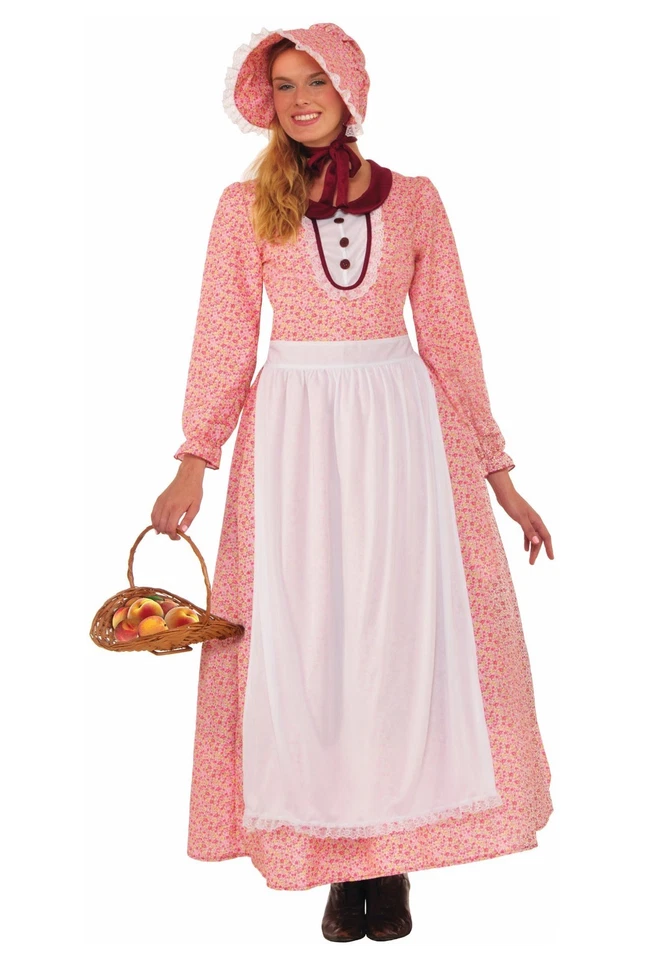 Disfraz Mujer Pionera 3 Piezas Rosa Floral Pradera Vestido con Delantal y Gorro M/L  Foto 1 de 1