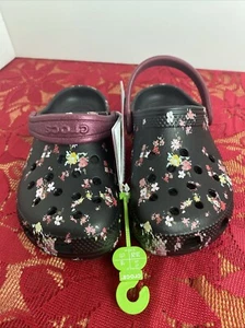 Black Floral C11 Kids Children Girls Crocs Shoes - Picture 1 of 8