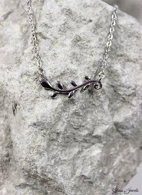 Vetro Gioielli 925 Argento Sterling Collana Collier Vintage Zweig Foglie Rami # - Immagine 1 di 4