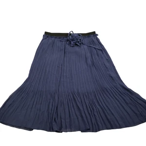 Ya Los Angeles Skirt Small Blue Pleated Silk & Poly Flower Elastic Waist  Lined - Picture 1 of 12