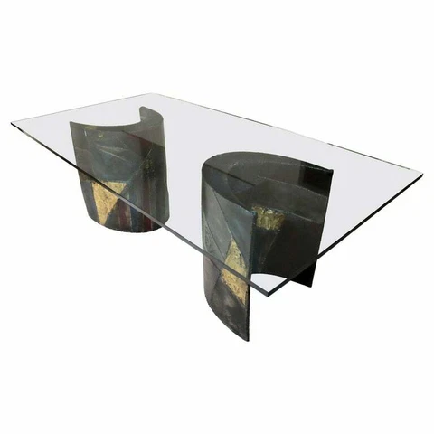 Modern Brutalist Sculptural Welded Steel & Bronze Dining Table Paul Evans 1970s Cover